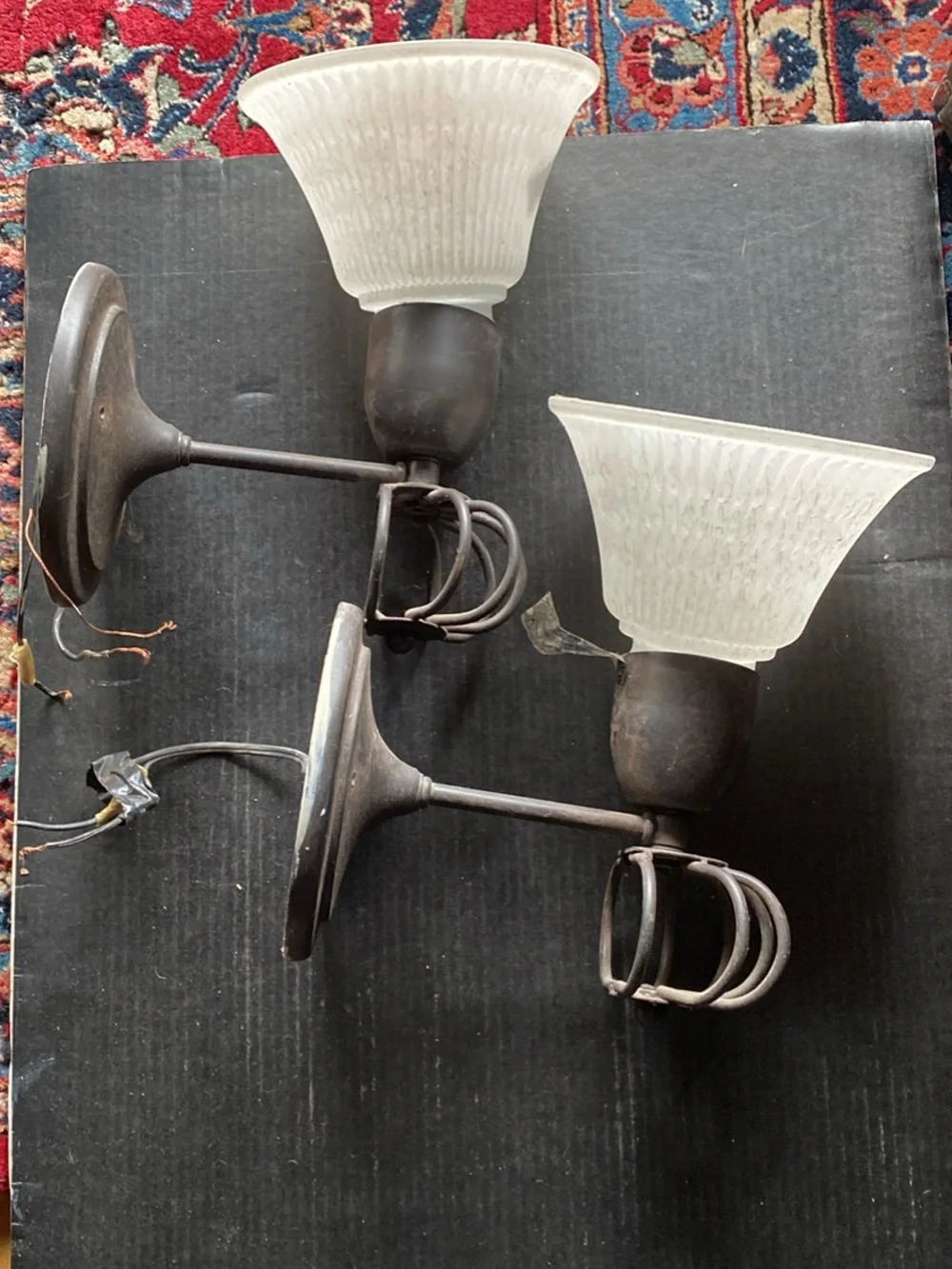 Crate&Barrel White Frosted Ribbed Glass Wall Sconce
